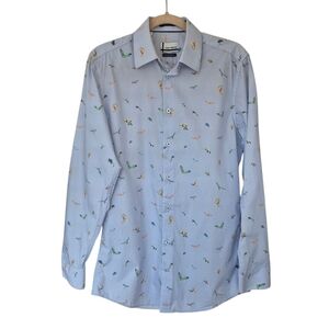 Oskar Makinen Light Blue With Birds Print Modern Fit Shirt